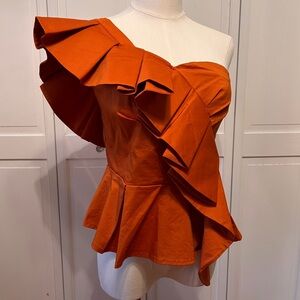One shoulder orange top
